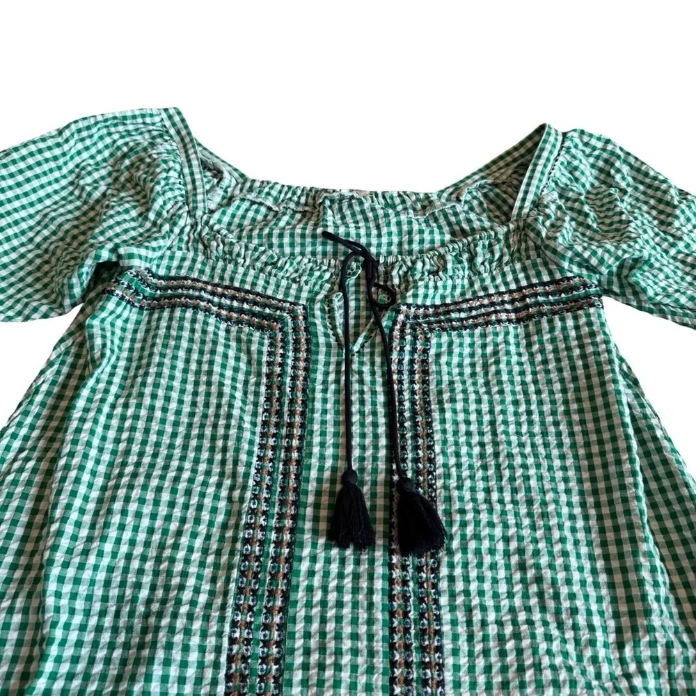 Free People Cass Midi Dress Green White Gingham Boho Stretch Gauze Size Small